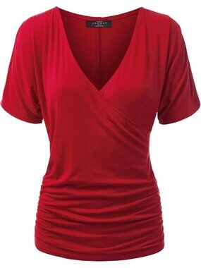 Women's T Shirt Red V Neck Short Sleeve Dressy Summer Comfort Comfort Drape